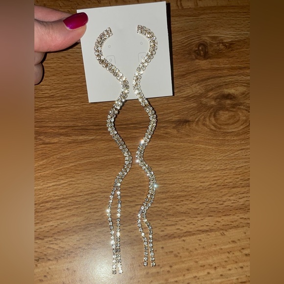 Gold Swirl Rhinestone Earrings - Picture 6 of 13